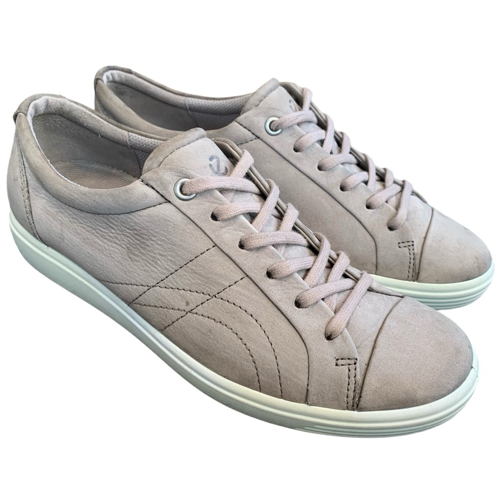 Ecco Soft 7 Nubuck Leather Comfort Shoes Sz 8 Lace Up Low Top Sneakers Taupe Tan